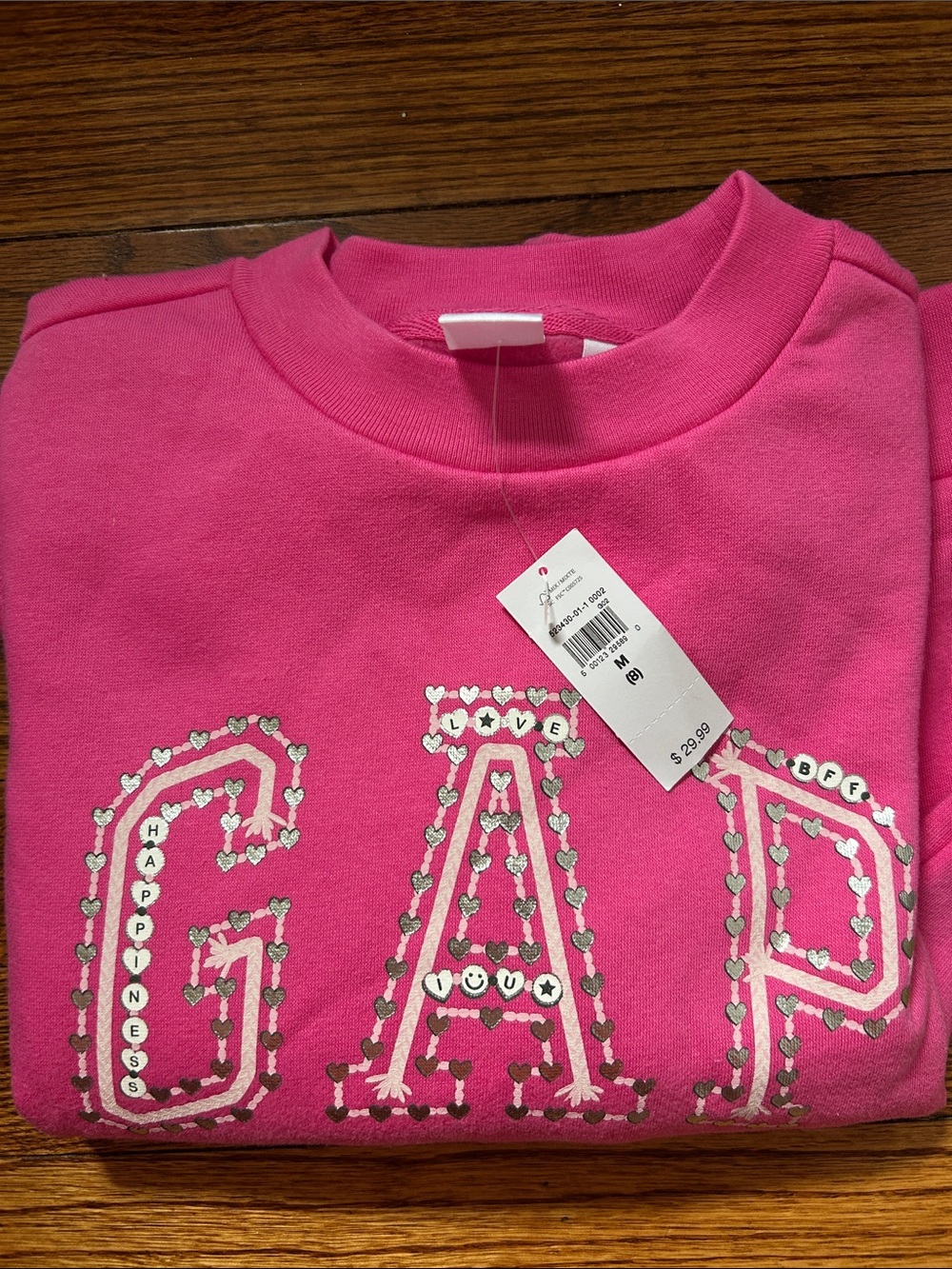 GAP Girls Bright Pink Heart-Trim Logo Sweatshirt Taylor Swift Bracelets